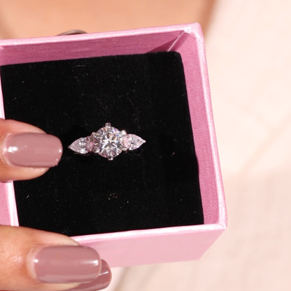 Round Brilliant and Pear Lab Grown Diamond Cut 3-Stone Engagement Ring in 14K White Gold