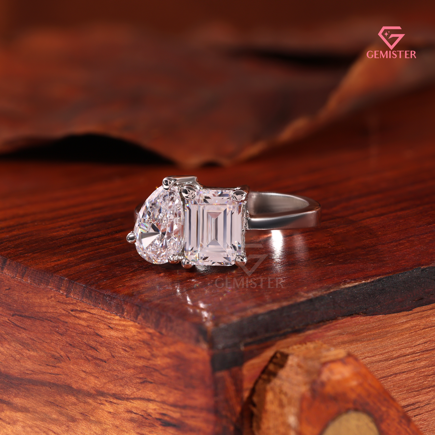 Toi et Moi Emerald and Pear Cut Lab Grown Diamond Engagement Ring in 14K White Gold