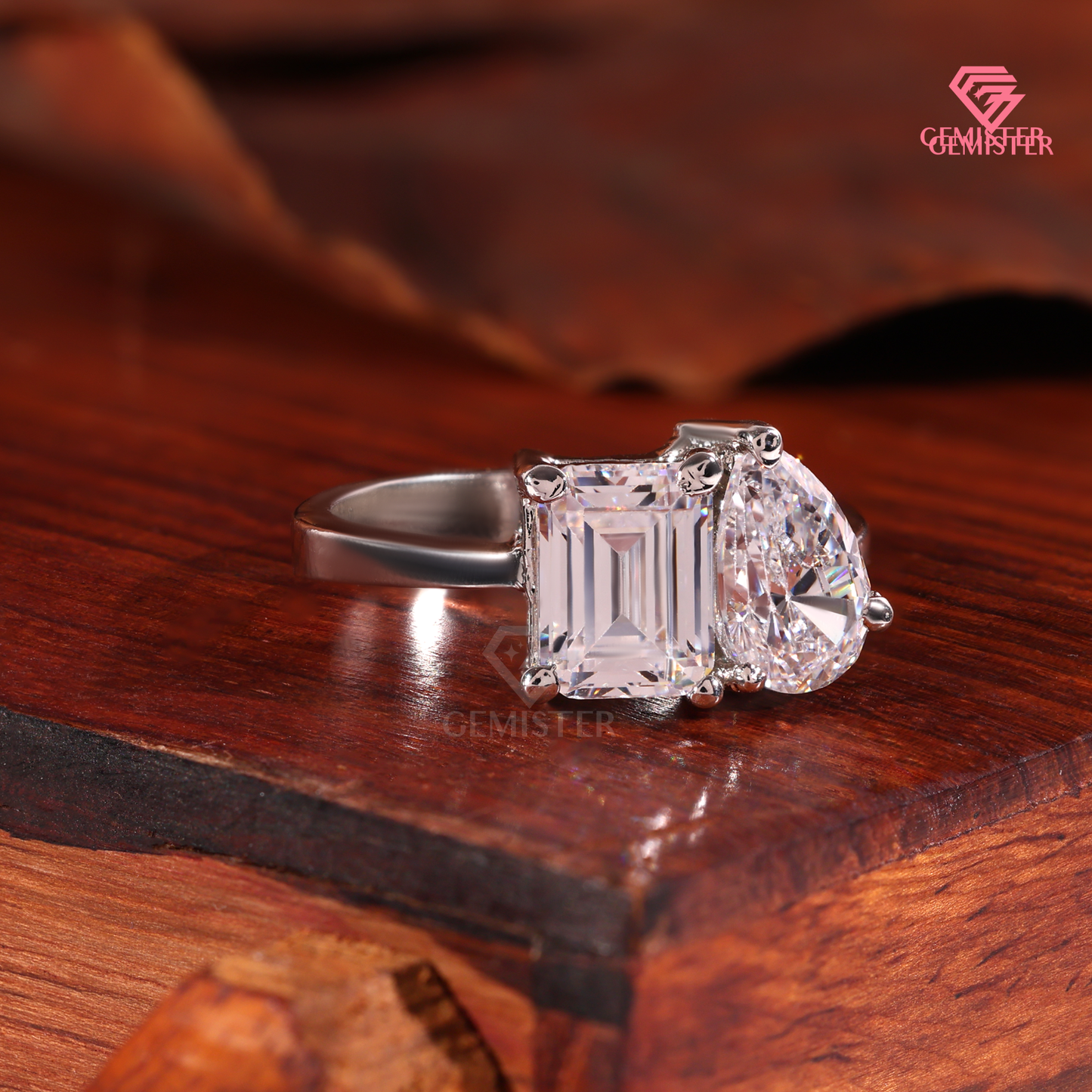 Toi et Moi Emerald and Pear Cut Lab Grown Diamond Engagement Ring in 14K White Gold