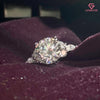 Round Brilliant Cut Moissanite Three Stone Ring | Marquise Accent Diamond Cluster Band