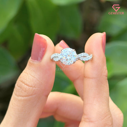 2 CT Round Brilliant Cut Lab Grown Diamond Engagement Ring, Twisted Infinity Vine Diamond Ring