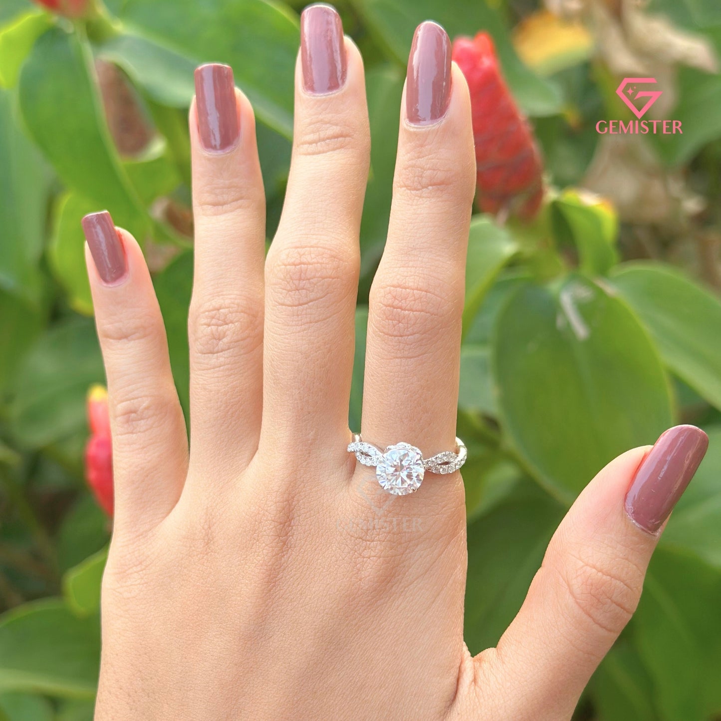 2 CT Round Brilliant Cut Lab Grown Diamond Engagement Ring, Twisted Infinity Vine Diamond Ring