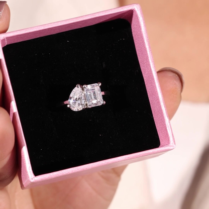 Toi et Moi Emerald and Pear Cut Lab Grown Diamond Engagement Ring in 14K White Gold