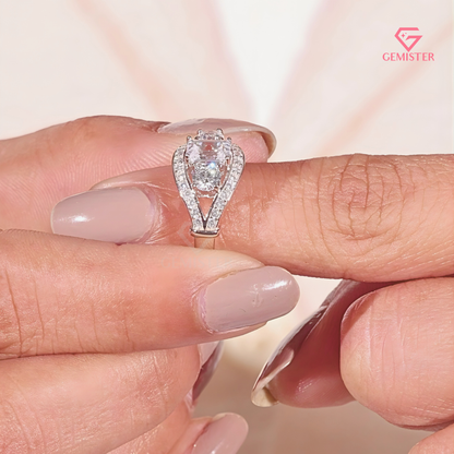 Vintage-Inspired 3-Stone Emerald Lab Grown Diamond Cut Diamond Halo Ring in 14K White Gold