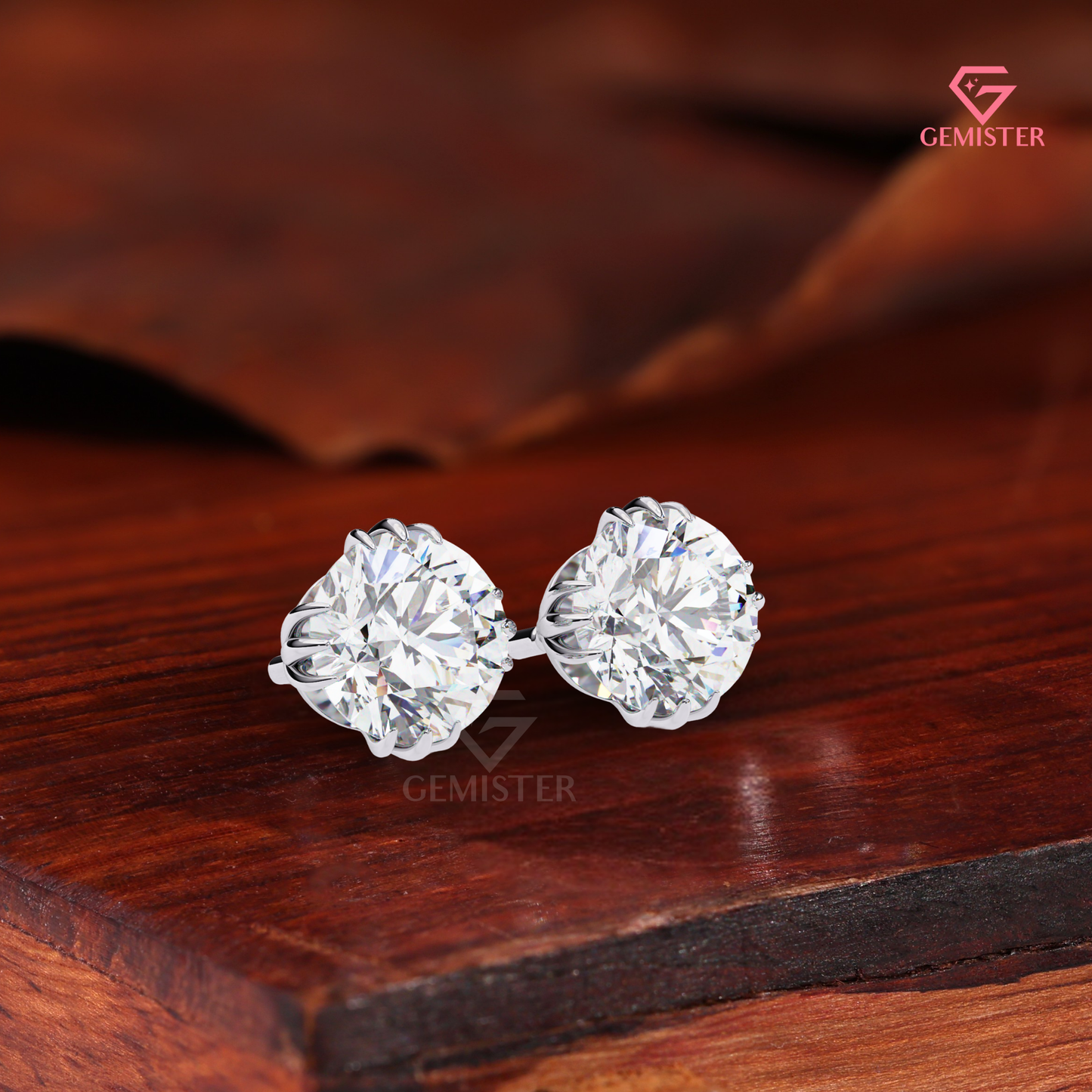 Round-Cut Moissanite Triple-Prong Compass Studs | 14K White Gold