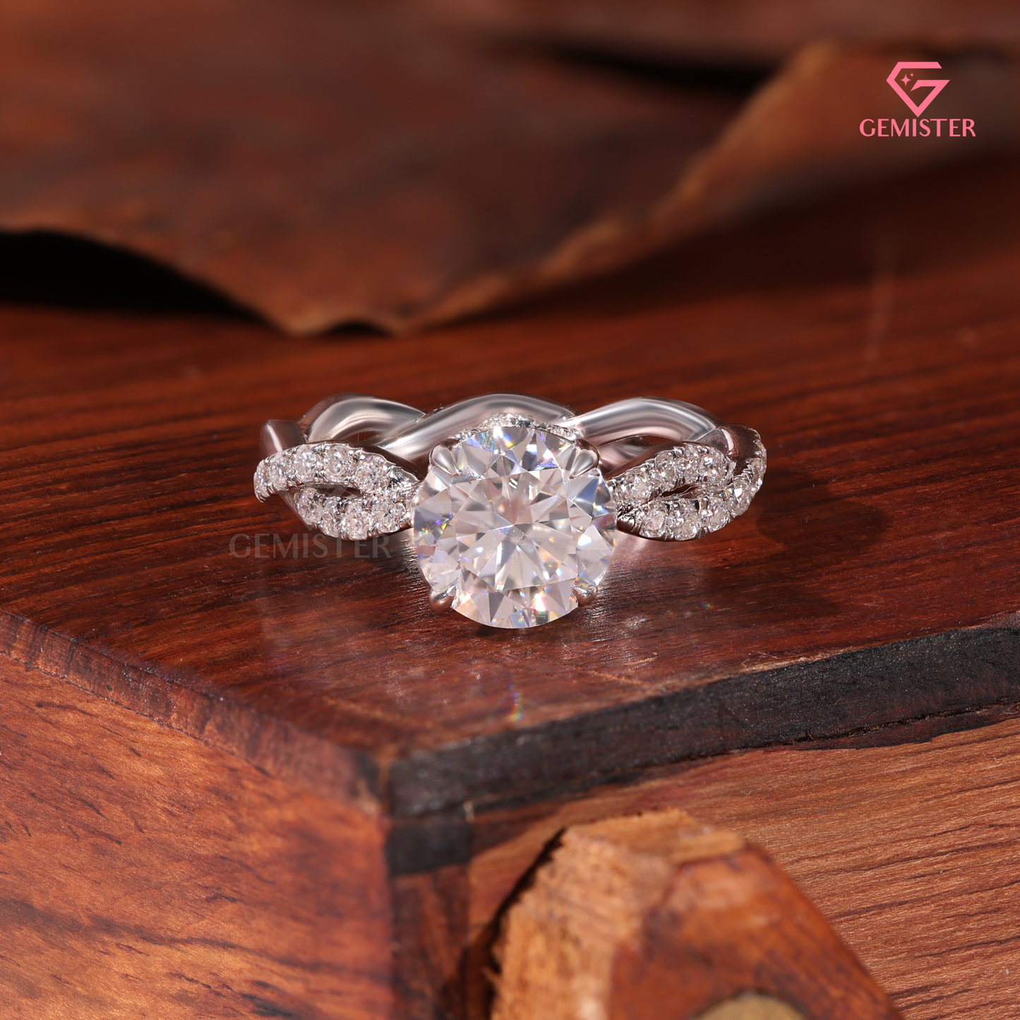 Twisted Infinity Round Cut Engagement Ring with Hidden Halo - Lab Created Diamond in 14K White Gold