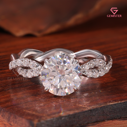 Twisted Infinity Round Cut Engagement Ring with Hidden Halo - Lab Created Diamond in 14K White Gold