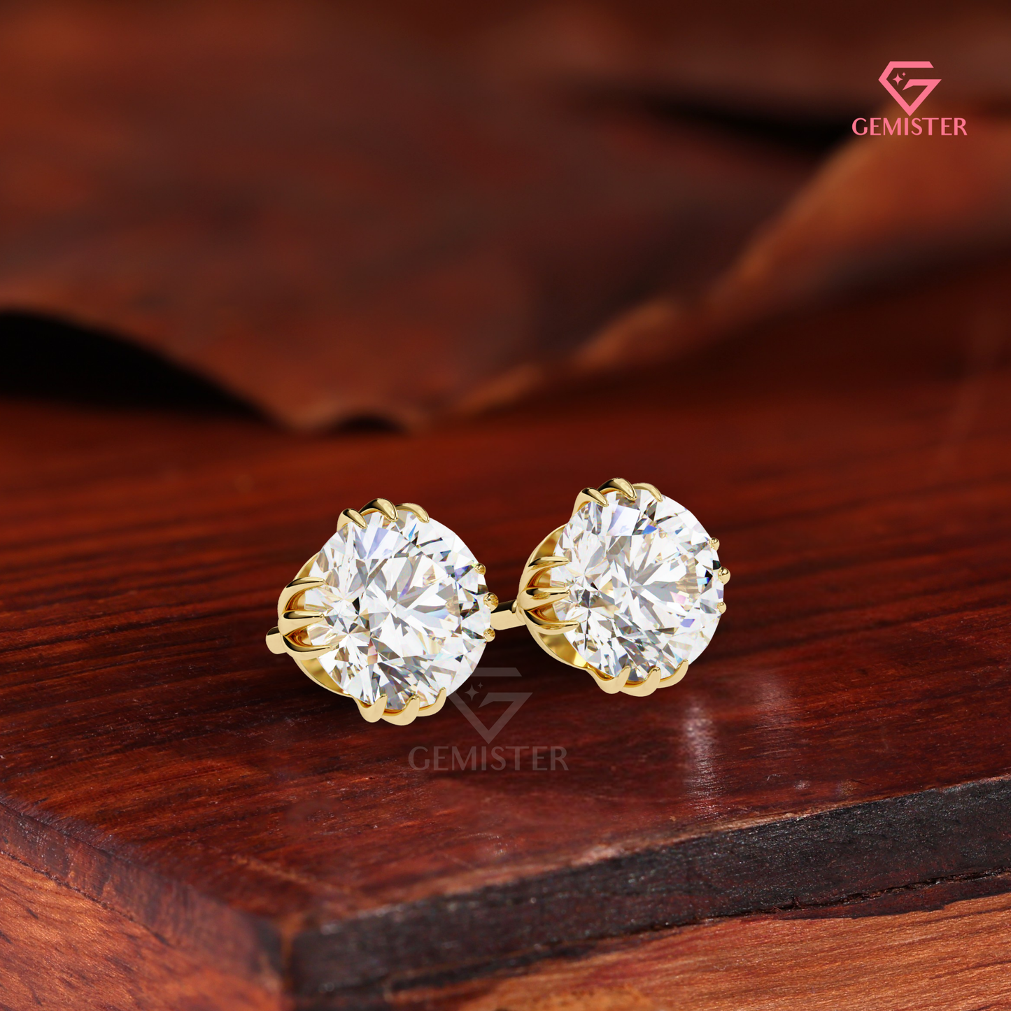 Round-Cut Moissanite Triple-Prong Compass Studs | 14K White Gold