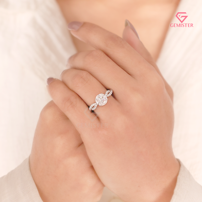 Twisted Infinity Round Cut Engagement Ring with Hidden Halo - Lab Created Diamond in 14K White Gold