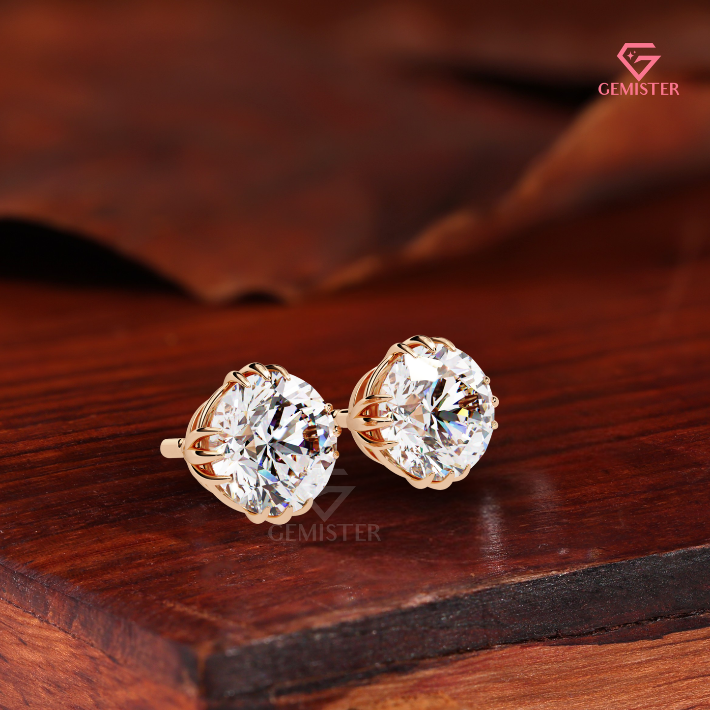Round-Cut Moissanite Triple-Prong Compass Studs | 14K White Gold