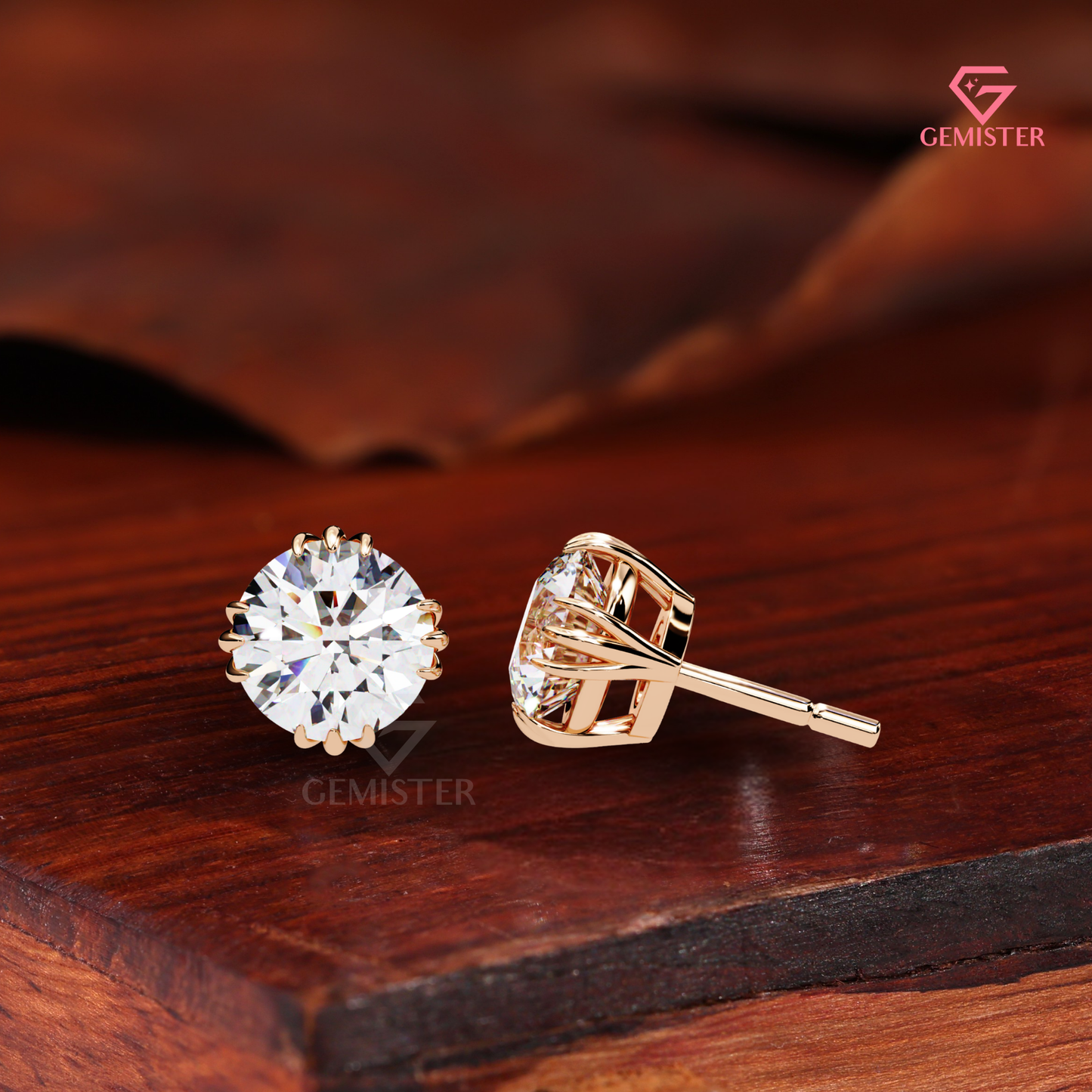 Round-Cut Moissanite Triple-Prong Compass Studs | 14K White Gold
