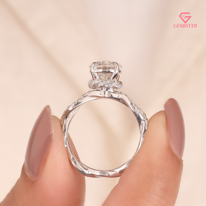 Twisted Infinity Round Cut Engagement Ring with Hidden Halo - Lab Created Diamond in 14K White Gold