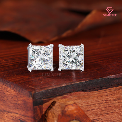 Princess-Cut Moissanite V-Prong Solitaire Studs | 14K Gold