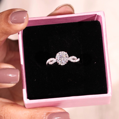 Twisted Infinity Round Cut Engagement Ring with Hidden Halo - Lab Created Diamond in 14K White Gold