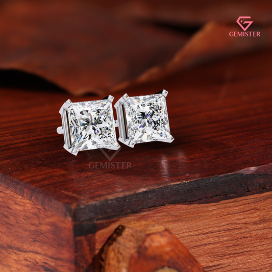 Princess-Cut Moissanite V-Prong Solitaire Studs | 14K Gold