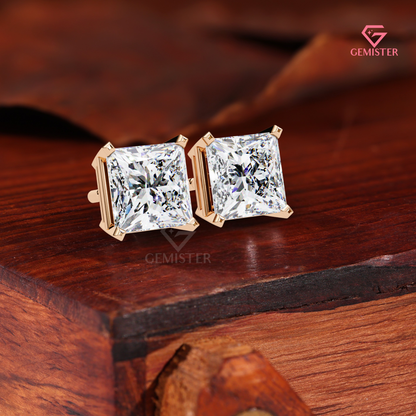 Princess-Cut Moissanite V-Prong Solitaire Studs | 14K Gold