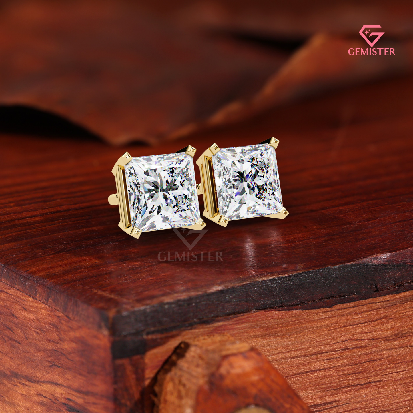 Princess-Cut Moissanite V-Prong Solitaire Studs | 14K Gold