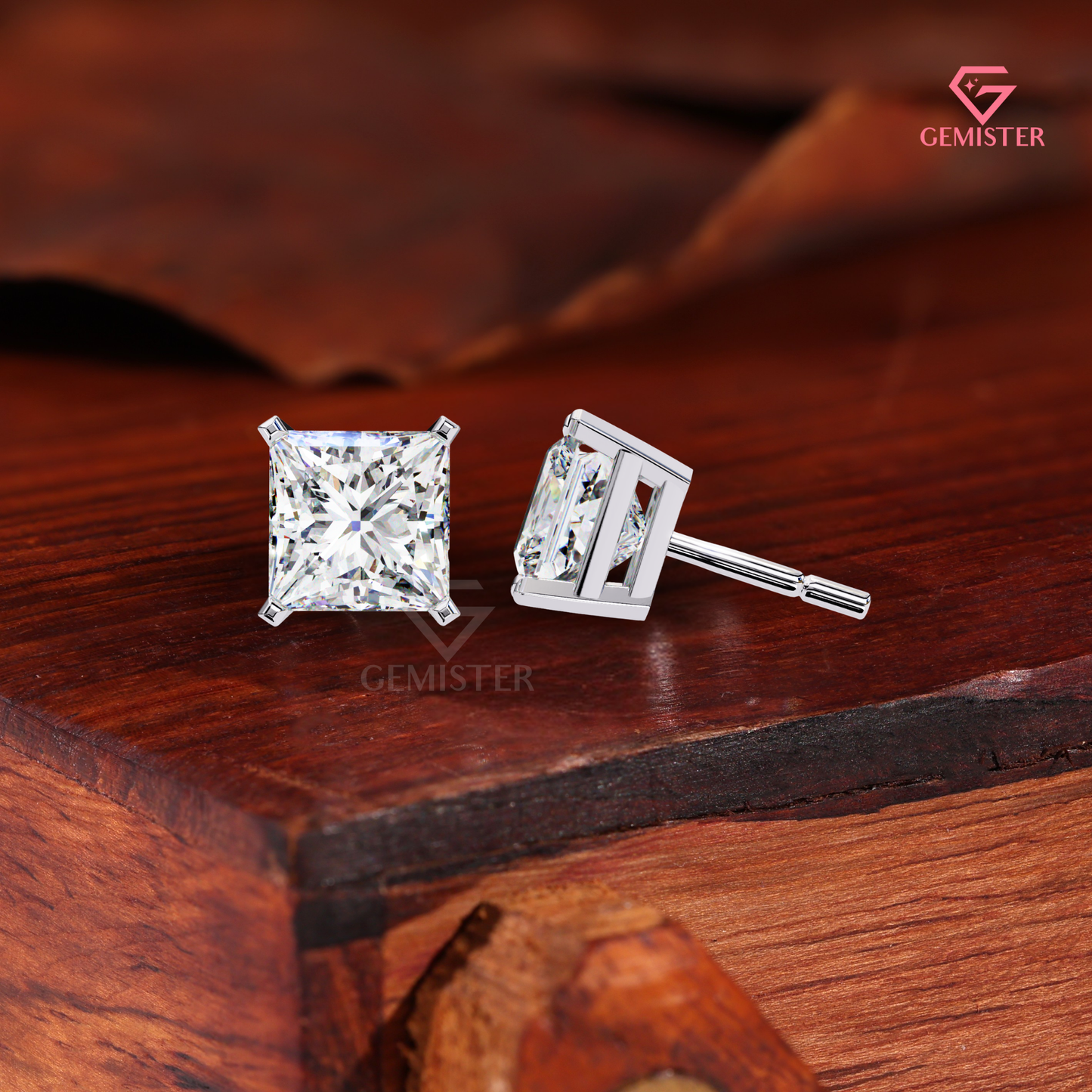 Princess-Cut Moissanite V-Prong Solitaire Studs | 14K Gold