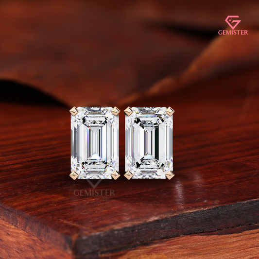2.00 TCW Emerald Cut Lab Grown Diamond Stud Earrings, 14K Rose Gold, Solitaire Earrings
