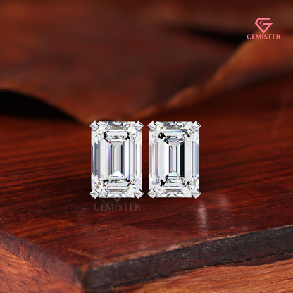 2.00 TCW Emerald Cut Lab Grown Diamond Stud Earrings, 14K Rose Gold, Solitaire Earrings