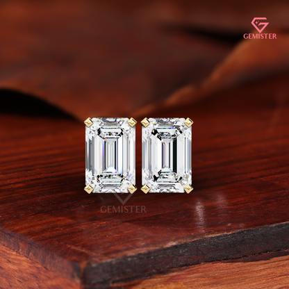 2.00 TCW Emerald Cut Lab Grown Diamond Stud Earrings, 14K Rose Gold, Solitaire Earrings