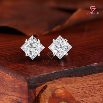 Princess-Cut Moissanite Kite-Set Stud Earrings in 14K Gold