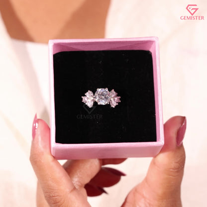 Round Brilliant & Pear Shape Cluster Moissanite Ring, 14K Sold Gold Engagement Ring