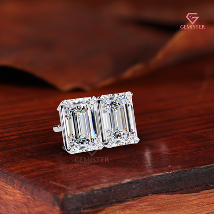 2.00 TCW Emerald Cut Lab Grown Diamond Stud Earrings, 14K Rose Gold, Solitaire Earrings