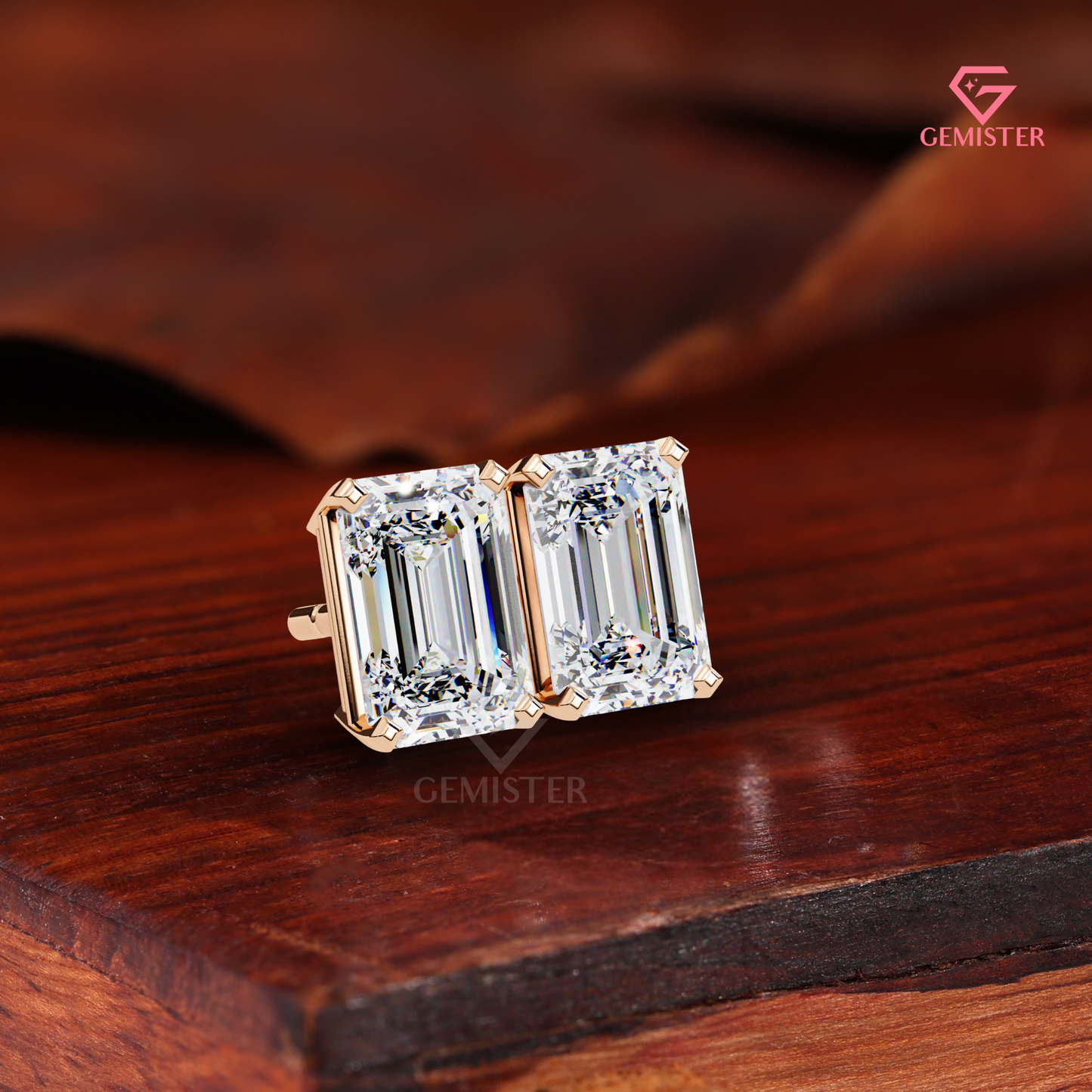 2.00 TCW Emerald Cut Lab Grown Diamond Stud Earrings, 14K Rose Gold, Solitaire Earrings