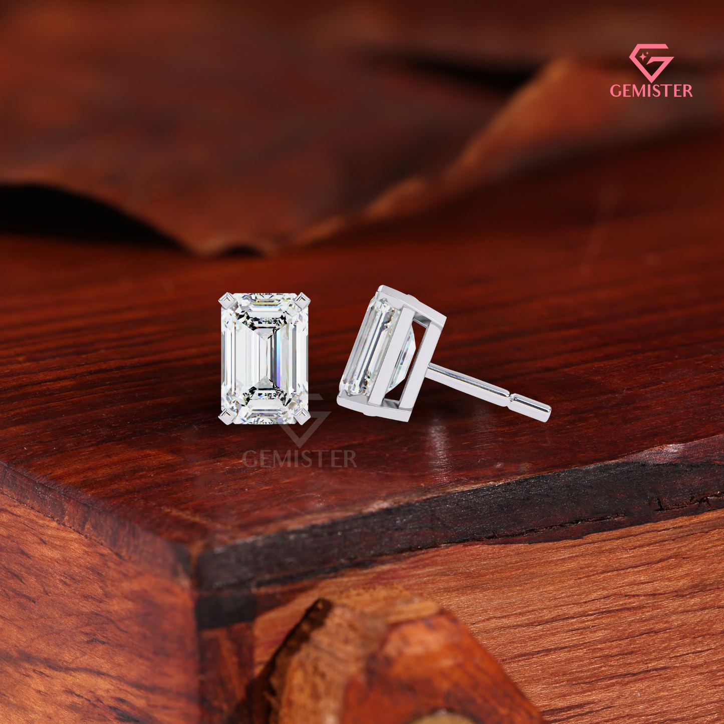 2.00 TCW Emerald Cut Lab Grown Diamond Stud Earrings, 14K Rose Gold, Solitaire Earrings