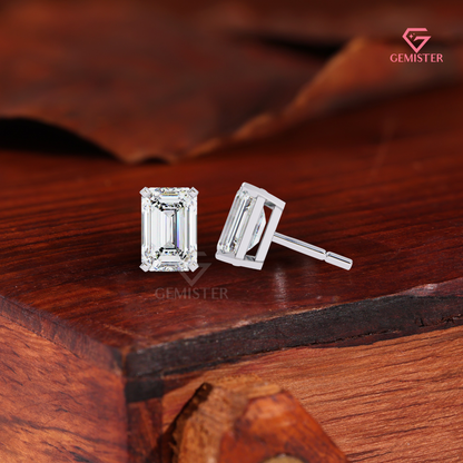 2.00 TCW Emerald Cut Lab Grown Diamond Stud Earrings, 14K Rose Gold, Solitaire Earrings