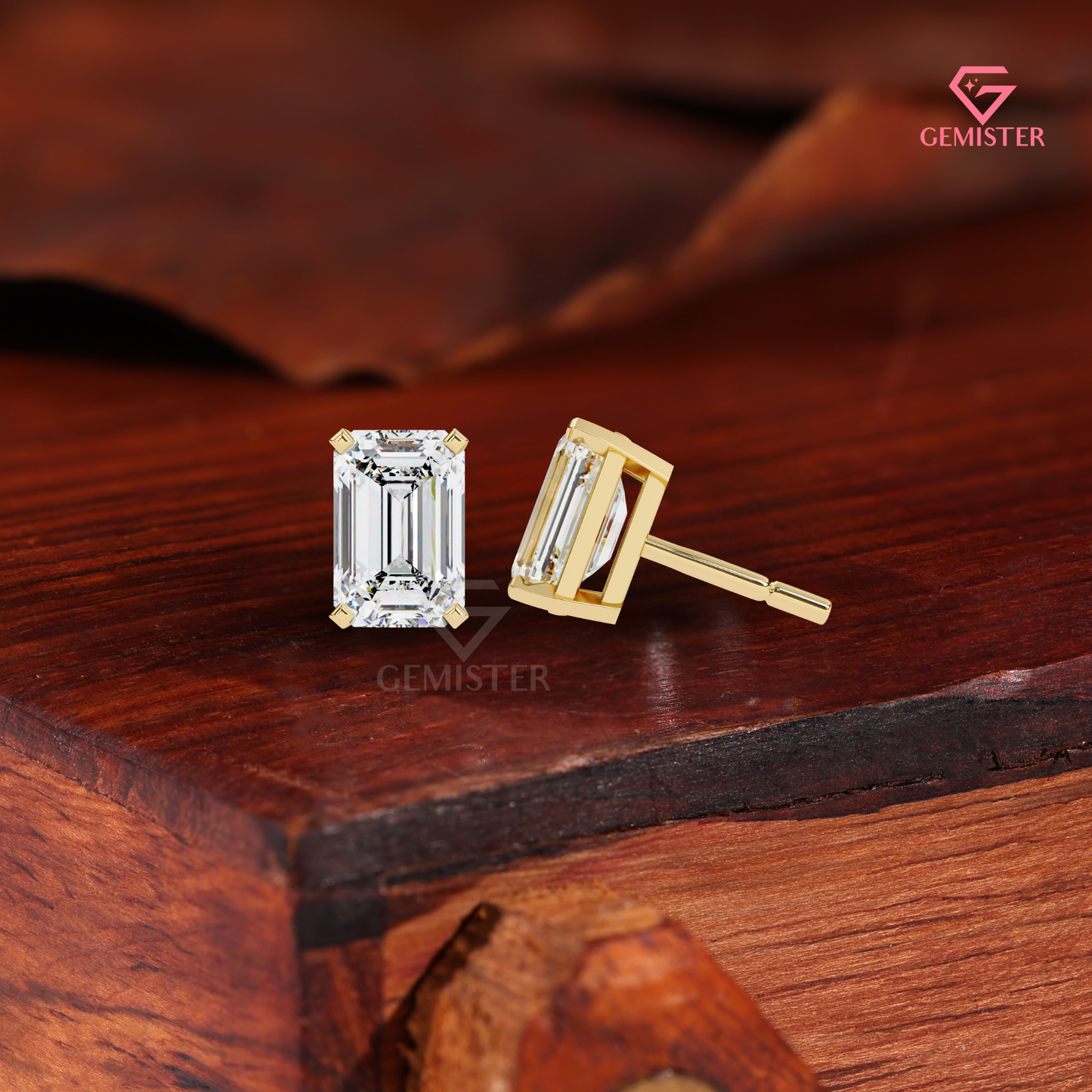 2.00 TCW Emerald Cut Lab Grown Diamond Stud Earrings, 14K Rose Gold, Solitaire Earrings