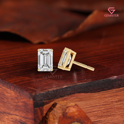 2.00 TCW Emerald Cut Lab Grown Diamond Stud Earrings, 14K Rose Gold, Solitaire Earrings