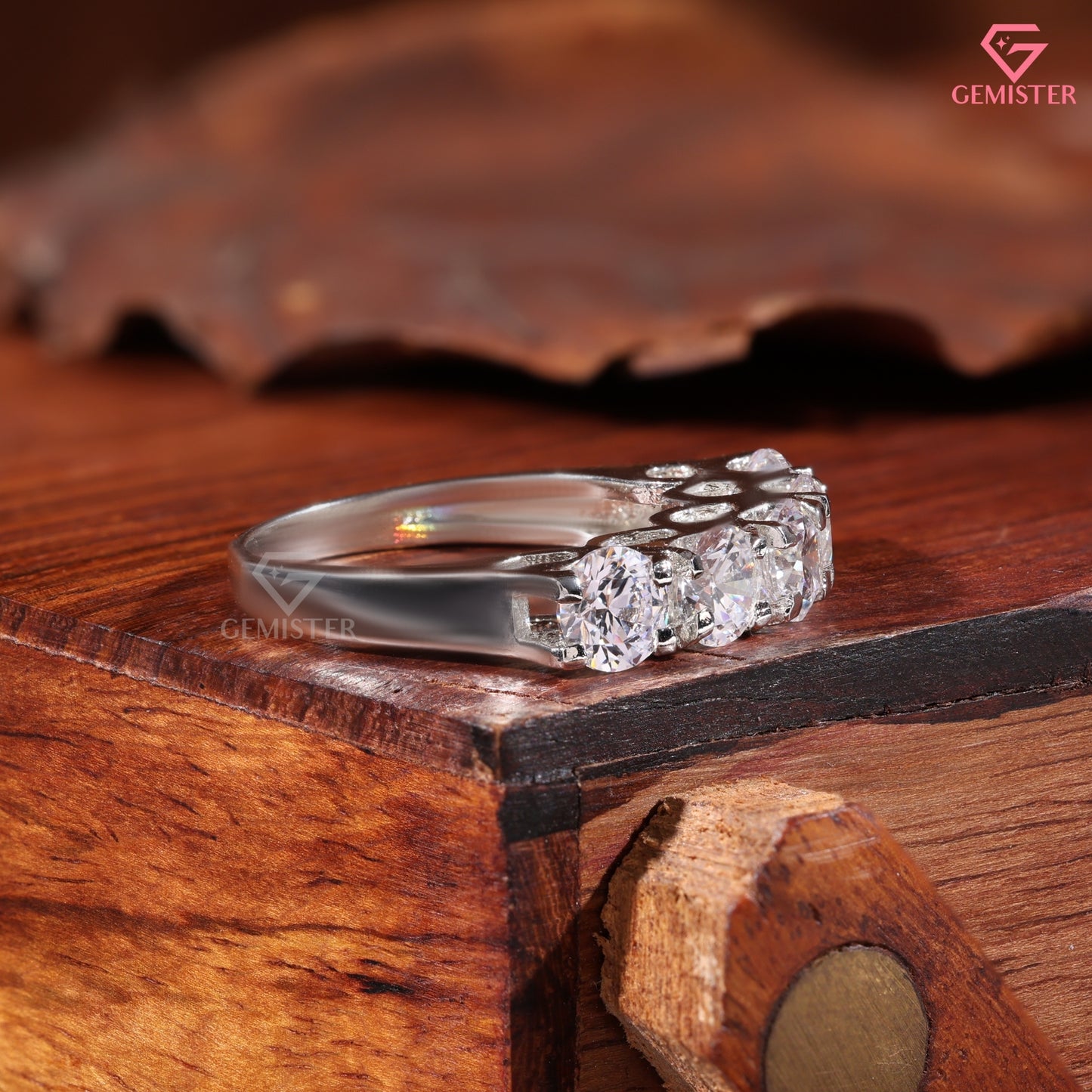 5 Stone Moissanite Wedding Band - Round Cut U-Prong Anniversary Ring - Half Eternity Diamond Alternative Band