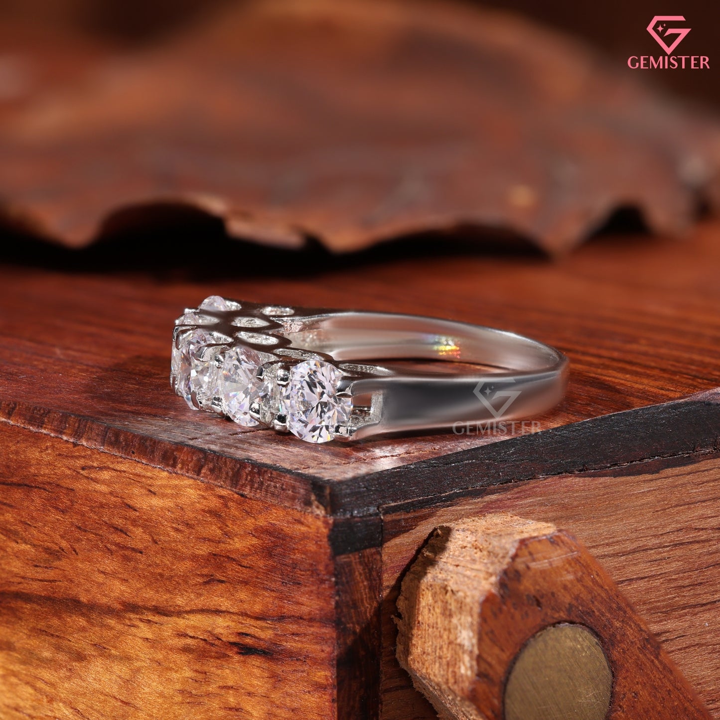 5 Stone Moissanite Wedding Band - Round Cut U-Prong Anniversary Ring - Half Eternity Diamond Alternative Band