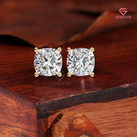 The Vintage Solitaire: Cushion-Shaped Diamond Studs | Handcrafted Fine Jewelry