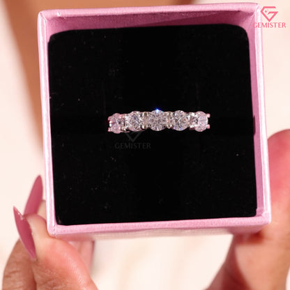 5 Stone Moissanite Wedding Band - Round Cut U-Prong Anniversary Ring - Half Eternity Diamond Alternative Band