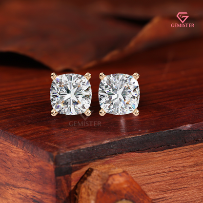 The Vintage Solitaire: Cushion-Shaped Diamond Studs | Handcrafted Fine Jewelry