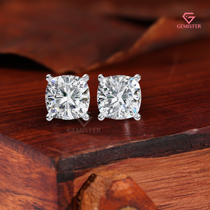 The Vintage Solitaire: Cushion-Shaped Diamond Studs | Handcrafted Fine Jewelry
