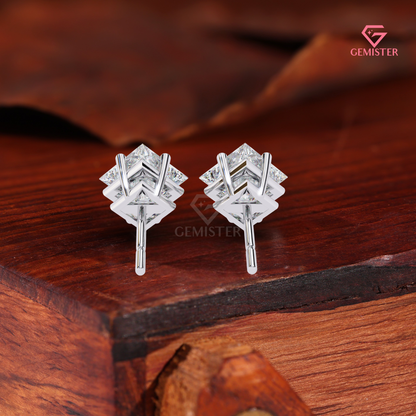 Princess-Cut Moissanite Kite-Set Stud Earrings in 14K Gold