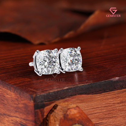 The Vintage Solitaire: Cushion-Shaped Diamond Studs | Handcrafted Fine Jewelry