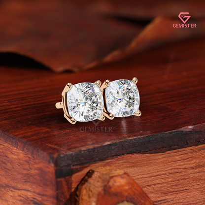 The Vintage Solitaire: Cushion-Shaped Diamond Studs | Handcrafted Fine Jewelry