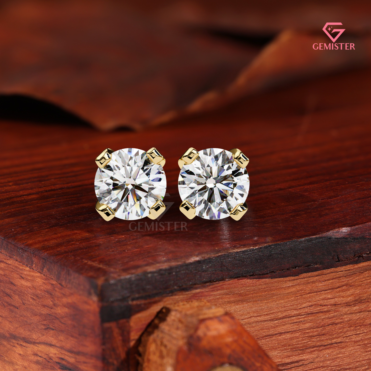 Round Lab Grown Diamond Studs, 4-Prong White Gold Earrings, VVS Clarity Jewelry