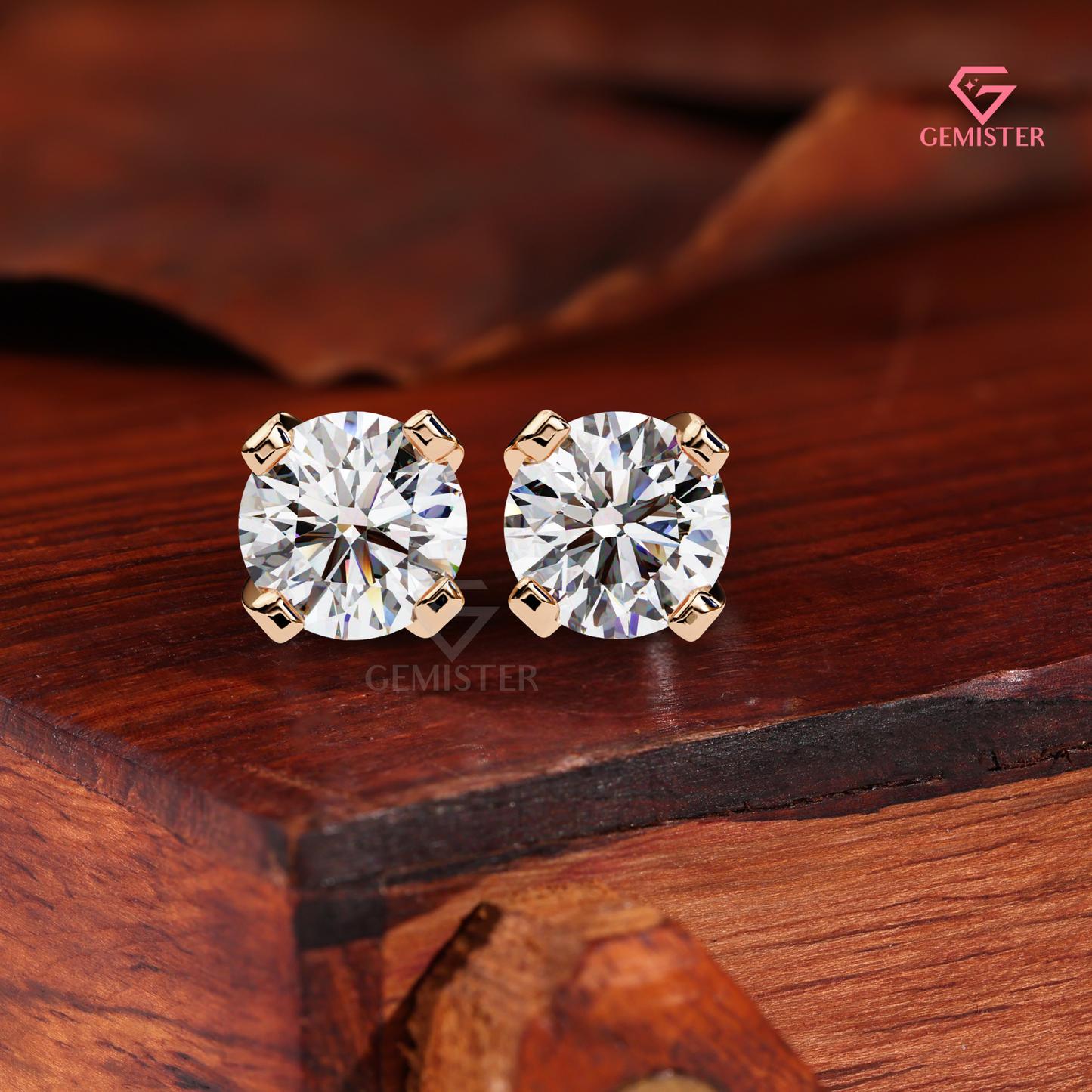 Round Lab Grown Diamond Studs, 4-Prong White Gold Earrings, VVS Clarity Jewelry