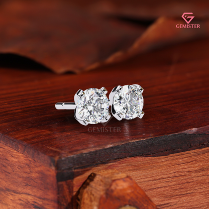 Round Lab Grown Diamond Studs, 4-Prong White Gold Earrings, VVS Clarity Jewelry