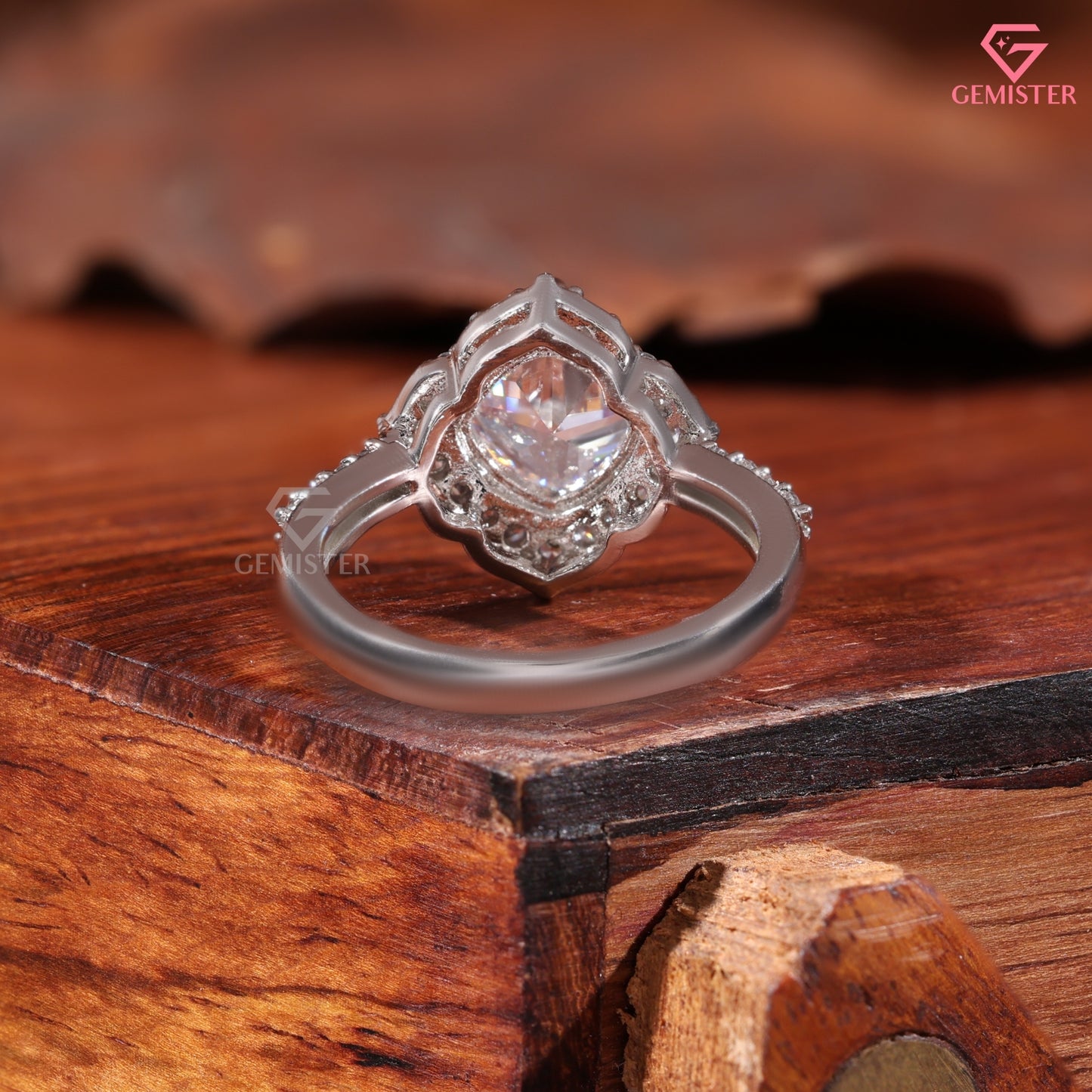 Cushion Cut Moissanite Scalloped Halo Engagement Ring, 14K White Gold Vintage Style Band