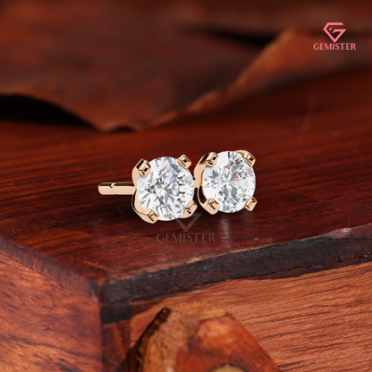 Round Lab Grown Diamond Studs, 4-Prong White Gold Earrings, VVS Clarity Jewelry