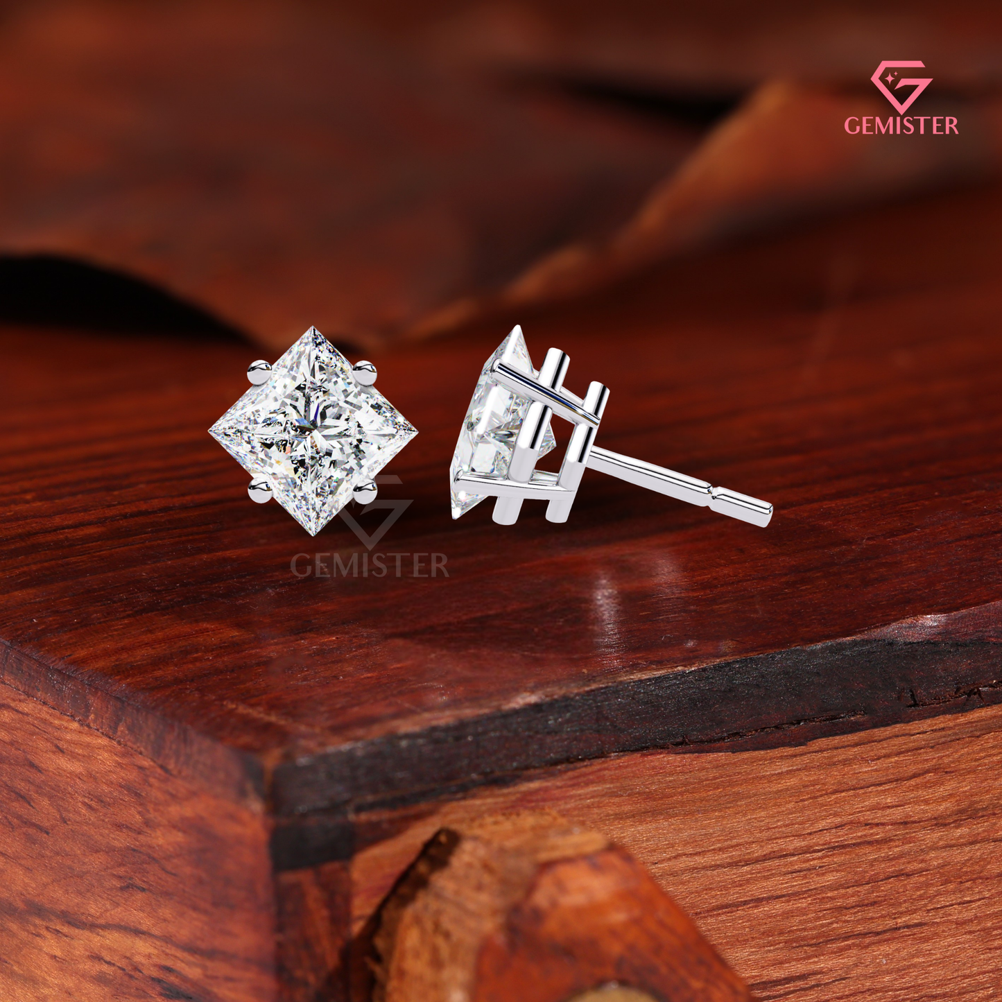 Princess-Cut Moissanite Kite-Set Stud Earrings in 14K Gold