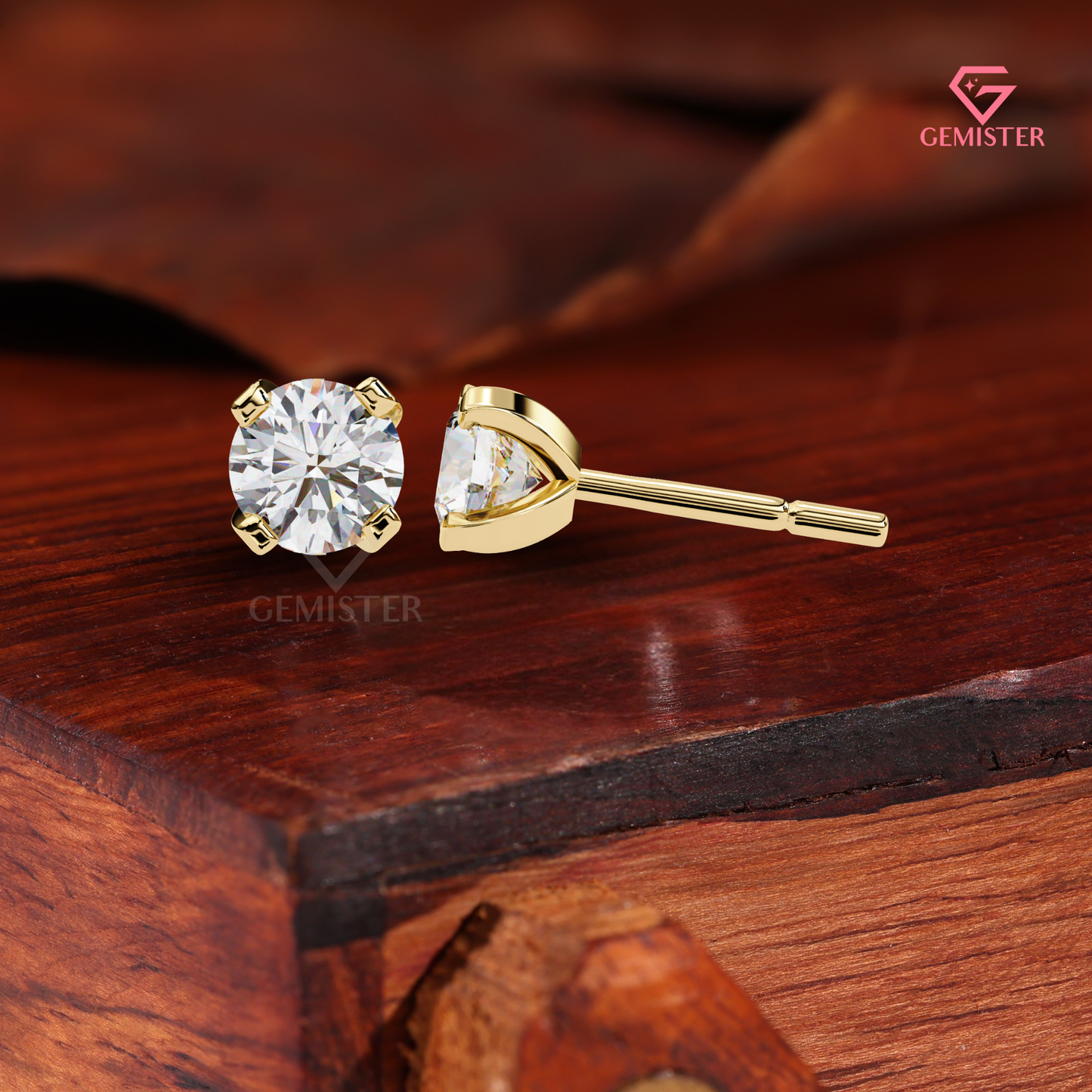 Round Lab Grown Diamond Studs, 4-Prong White Gold Earrings, VVS Clarity Jewelry