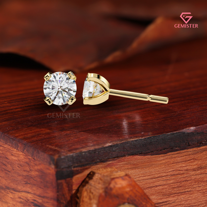 Round Lab Grown Diamond Studs, 4-Prong White Gold Earrings, VVS Clarity Jewelry